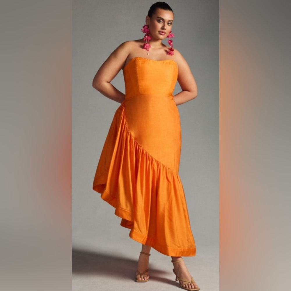 Orange Ruffled Tiered Cocktail Dress